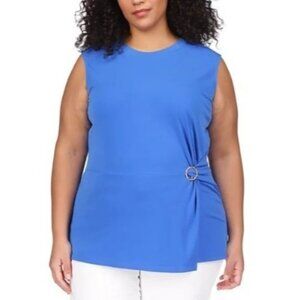 Michael Kors Plus Size Ring Twist Sleeveless Top 1X Grecian Blue Career Casual
